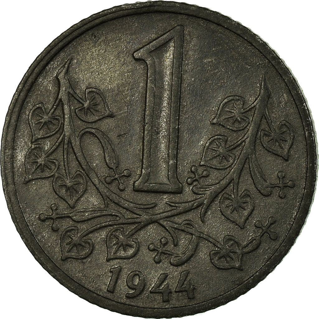 Coin, BOHEMIA & MORAVIA, Koruna, 1944, EF(40-45), Zinc, KM:4