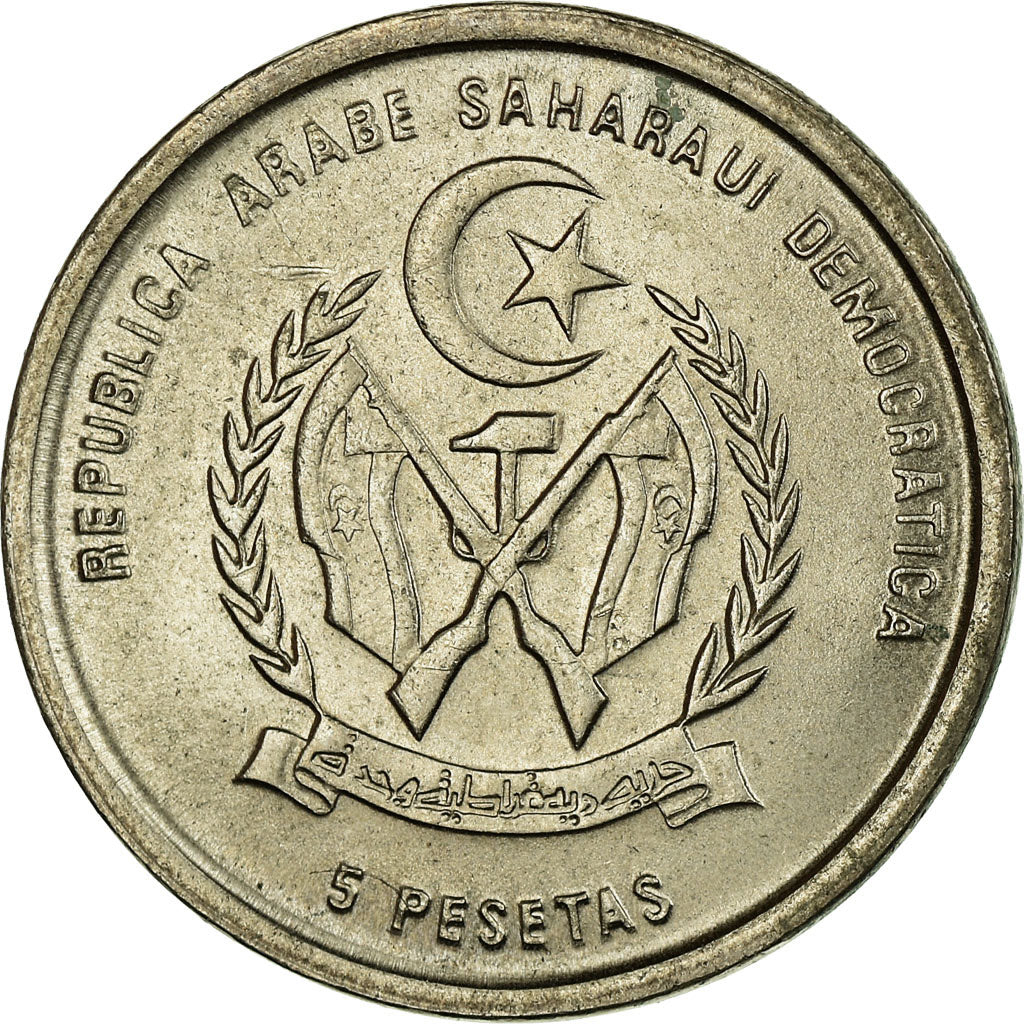 Coin, SAHARAWI ARAB DEMOCRATIC REPUBLIC, 5 Pesetas, 1992, EF(40-45)
