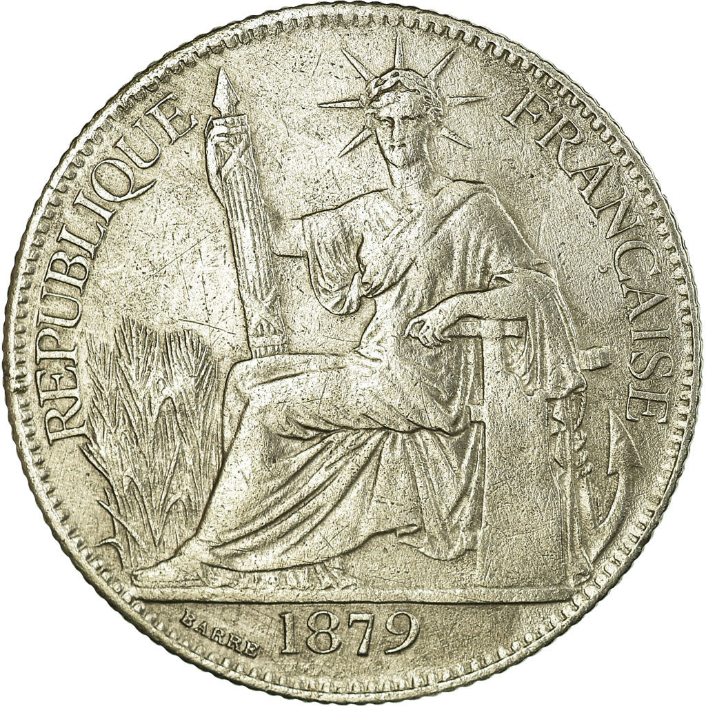 Moeda, COCHINCHINA FRANCESA, 20 Cents, 1879, Paris, AU(50-53), Prata, KM:5