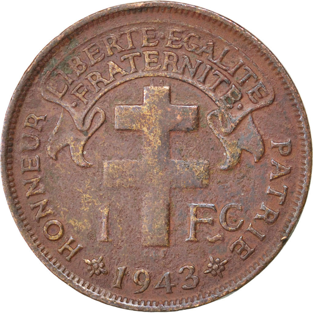 MADAGASCAR, Franc, 1943, Pretoria, KM #2, EF(40-45), Bronze, 5.25