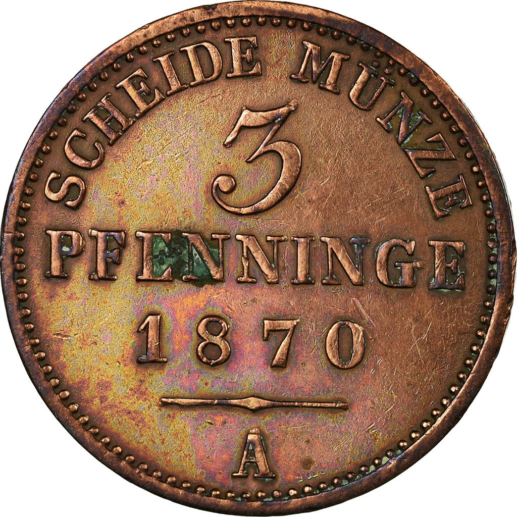 Coin, German States, PRUSSIA, Wilhelm I, 3 Pfennig, 1870, Berlin, AU(55-58)