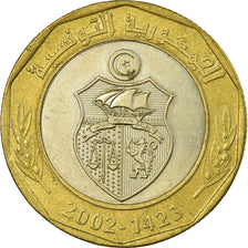 Coin, Tunisia, 5 Dinars, 2002/AH1423, Paris, EF(40-45), Bi-Metallic, KM:444