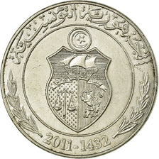 Coin, Tunisia, Dinar, 2011/AH1432, Paris, EF(40-45), Copper-nickel, KM:347