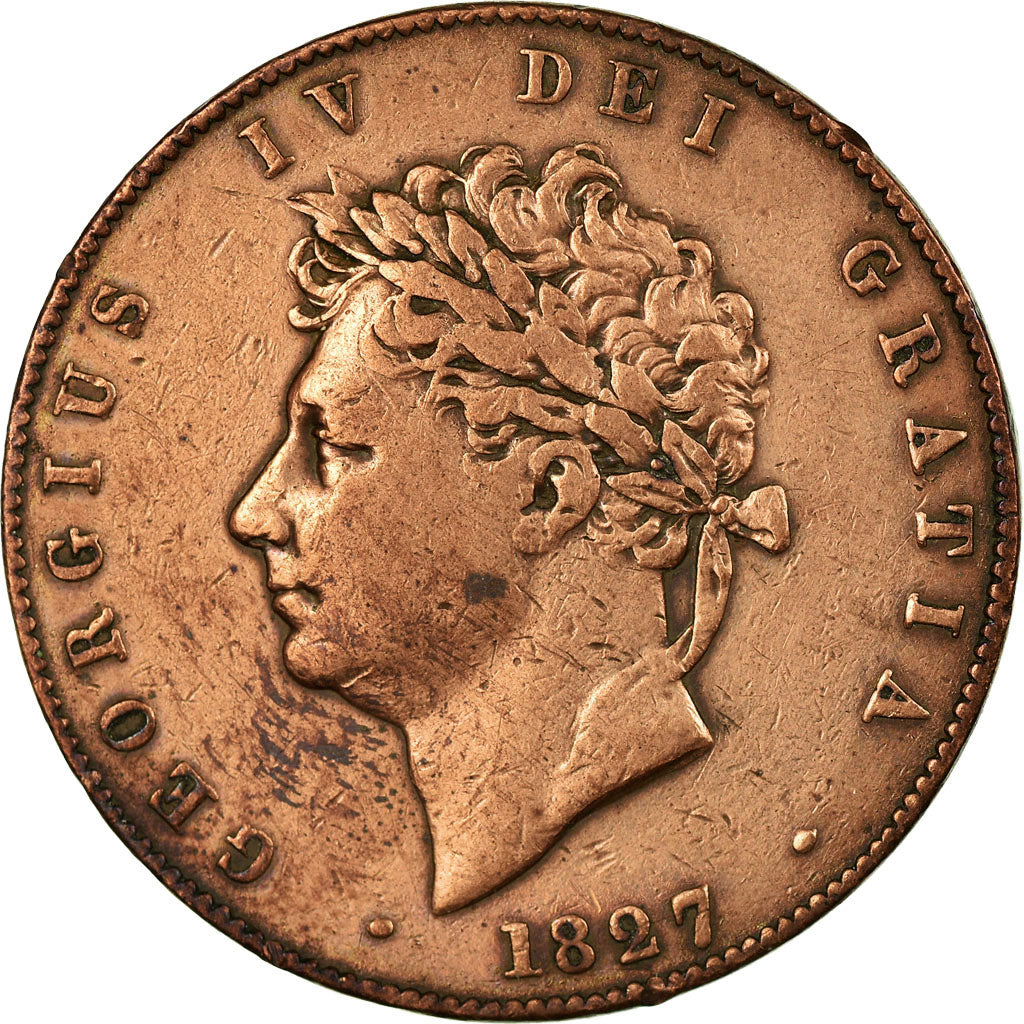 Coin, Great Britain, George IV, 1/2 Penny, 1827, EF(40-45), Copper, KM:692