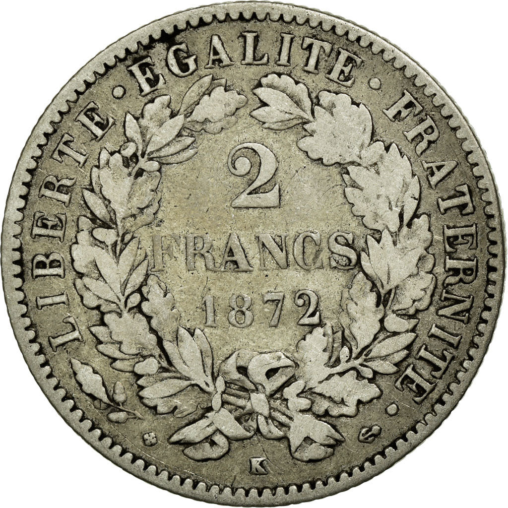 Coin, France, Cérès, 2 Francs, 1872, Paris, VF(20-25), Silver, KM:817.1