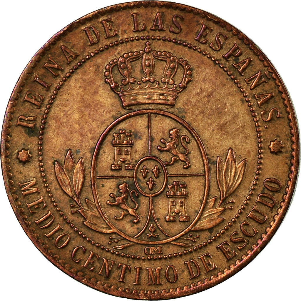Coin, Spain, Isabel II, 1/2 Centimo, 1868, Madrid, EF(40-45), Copper, KM:632.1