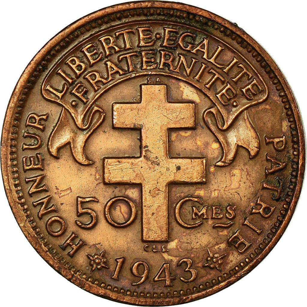 Coin, French Equatorial Africa, 50 Centimes, 1943, Pretoria, EF(40-45), Bronze