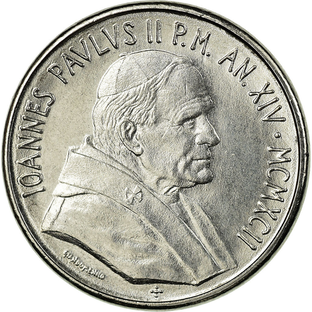 Coin, VATICAN CITY, John Paul II, 50 Lire, 1992, Roma, EF(40-45), Stainless