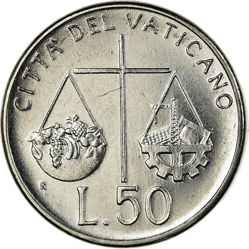 Coin, VATICAN CITY, John Paul II, 50 Lire, 1992, Roma, EF(40-45), Stainless
