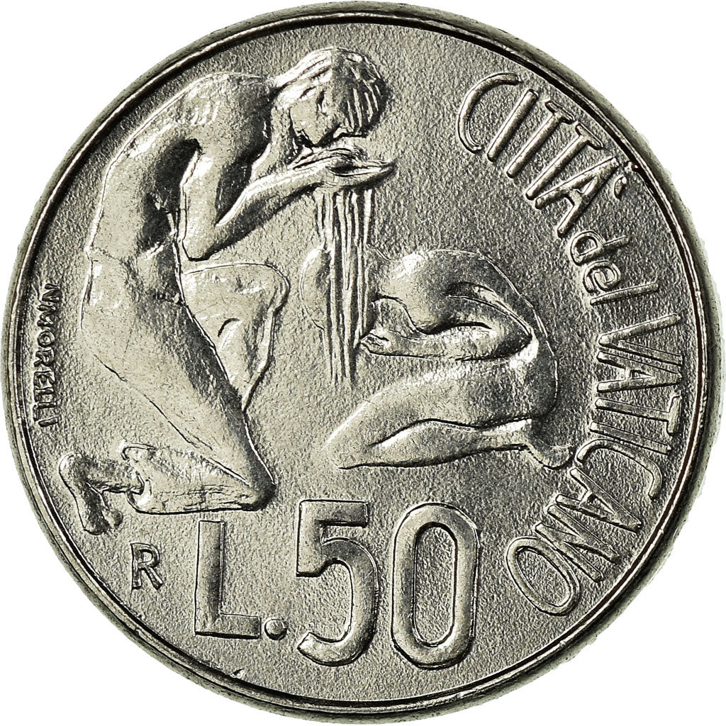 Coin, VATICAN CITY, John Paul II, 50 Lire, 1991, Roma, EF(40-45), Stainless