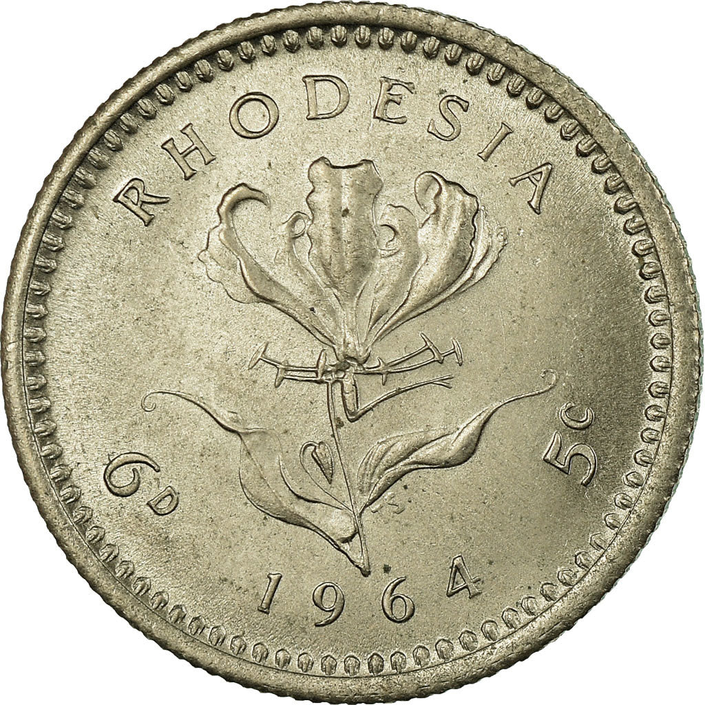 Münze, Rhodesien, Elizabeth II, 6 Pence = 5 Cents, 1964, British Royal Mint