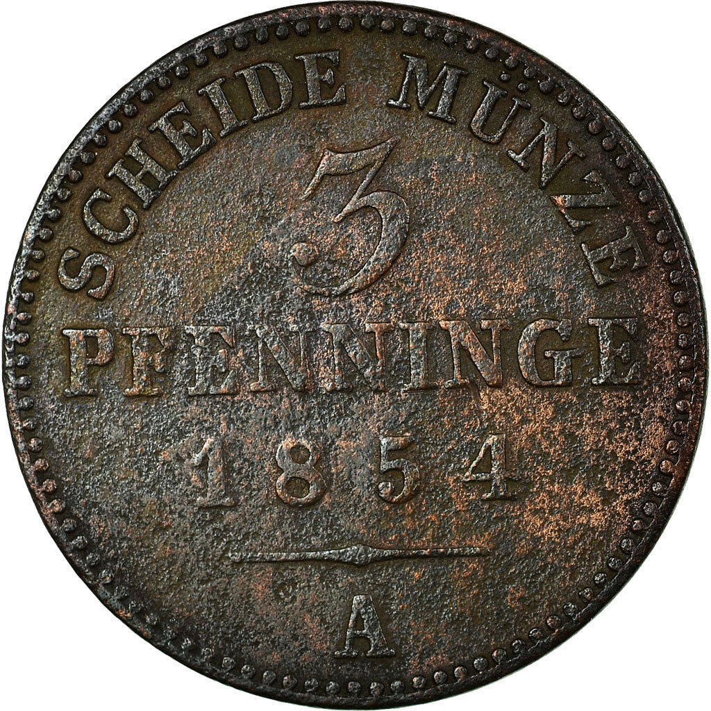 Moeda, Estados Alemães, PRUSSIA, Friedrich Wilhelm IV, 3 Pfennig, 1854