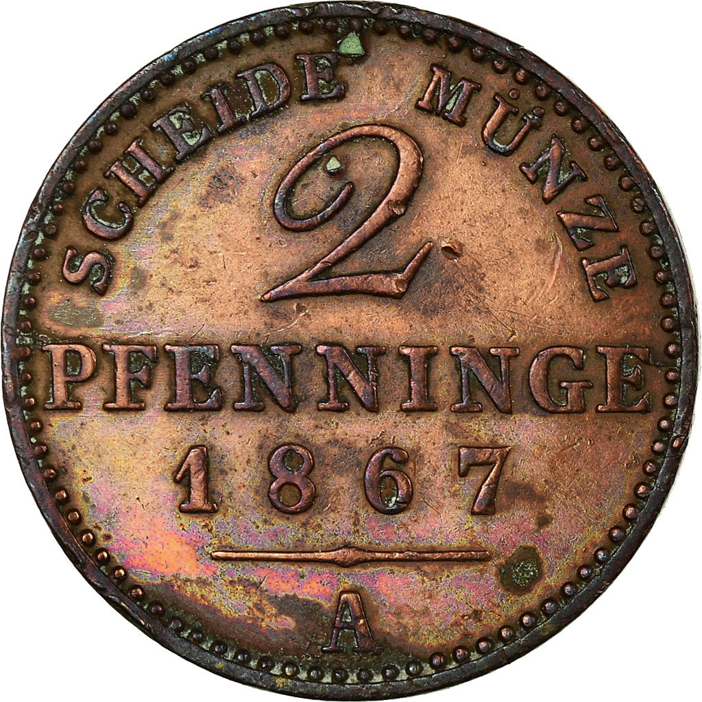 Coin, German States, PRUSSIA, Wilhelm I, 2 Pfennig, 1867, Berlin, EF(40-45)