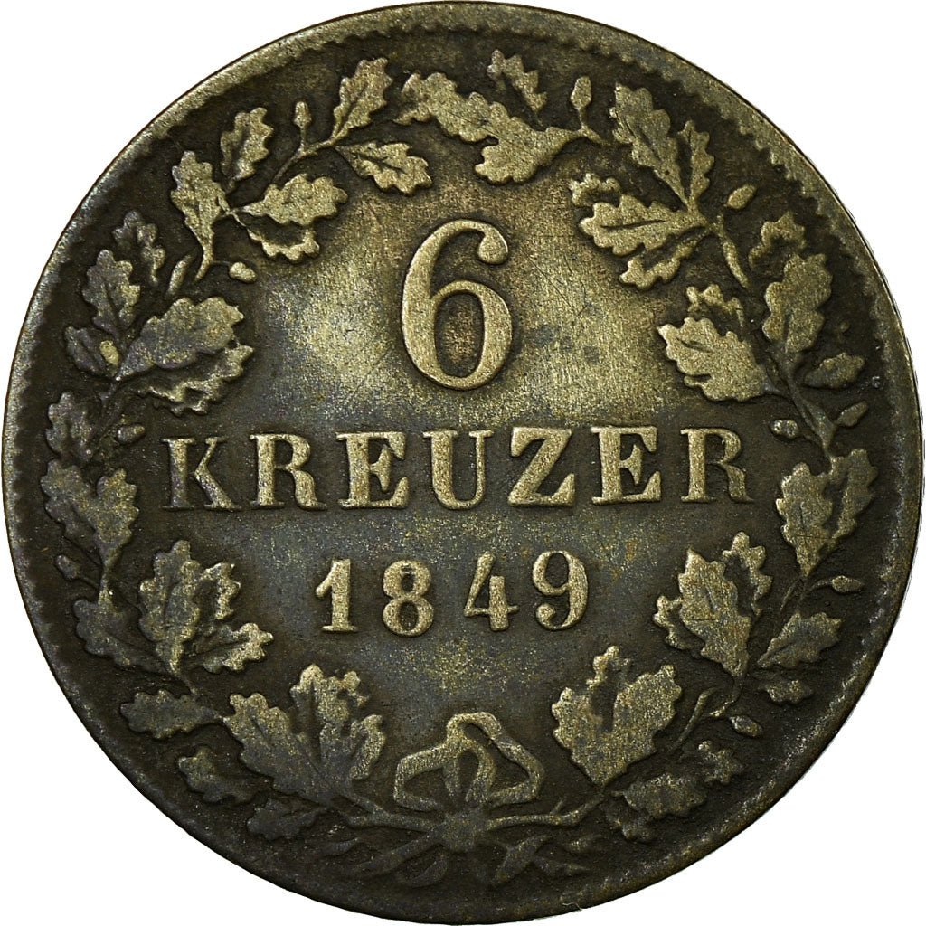 Moneta, Stati tedeschi, WURTTEMBERG, Wilhelm I, 6 Kreuzer, 1849, BB, Argento