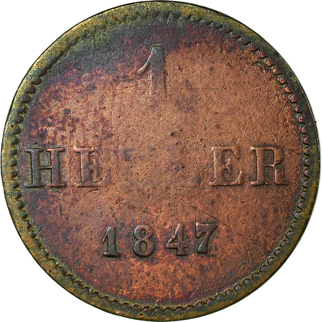 Coin, German States, FRANKFURT AM MAIN, Heller, 1847, VF(20-25), Copper, KM:327
