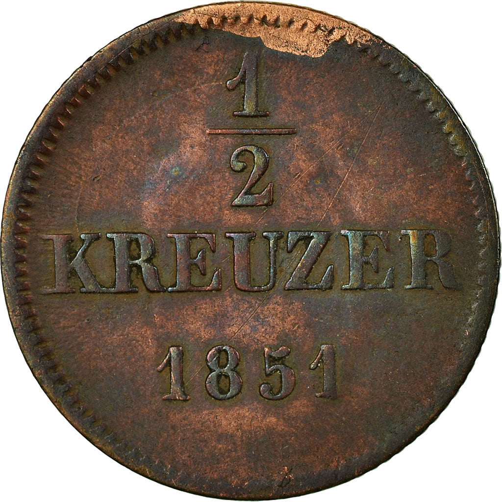 Coin, German States, BAVARIA, Maximilian II, 1/2 Kreuzer, 1851, VF(30-35)