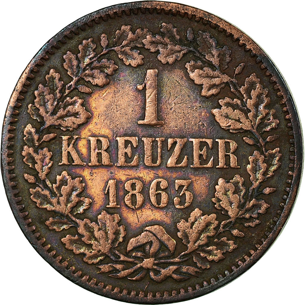 Coin, German States, BADEN, Friedrich I, Kreuzer, 1863, VF(30-35), Copper