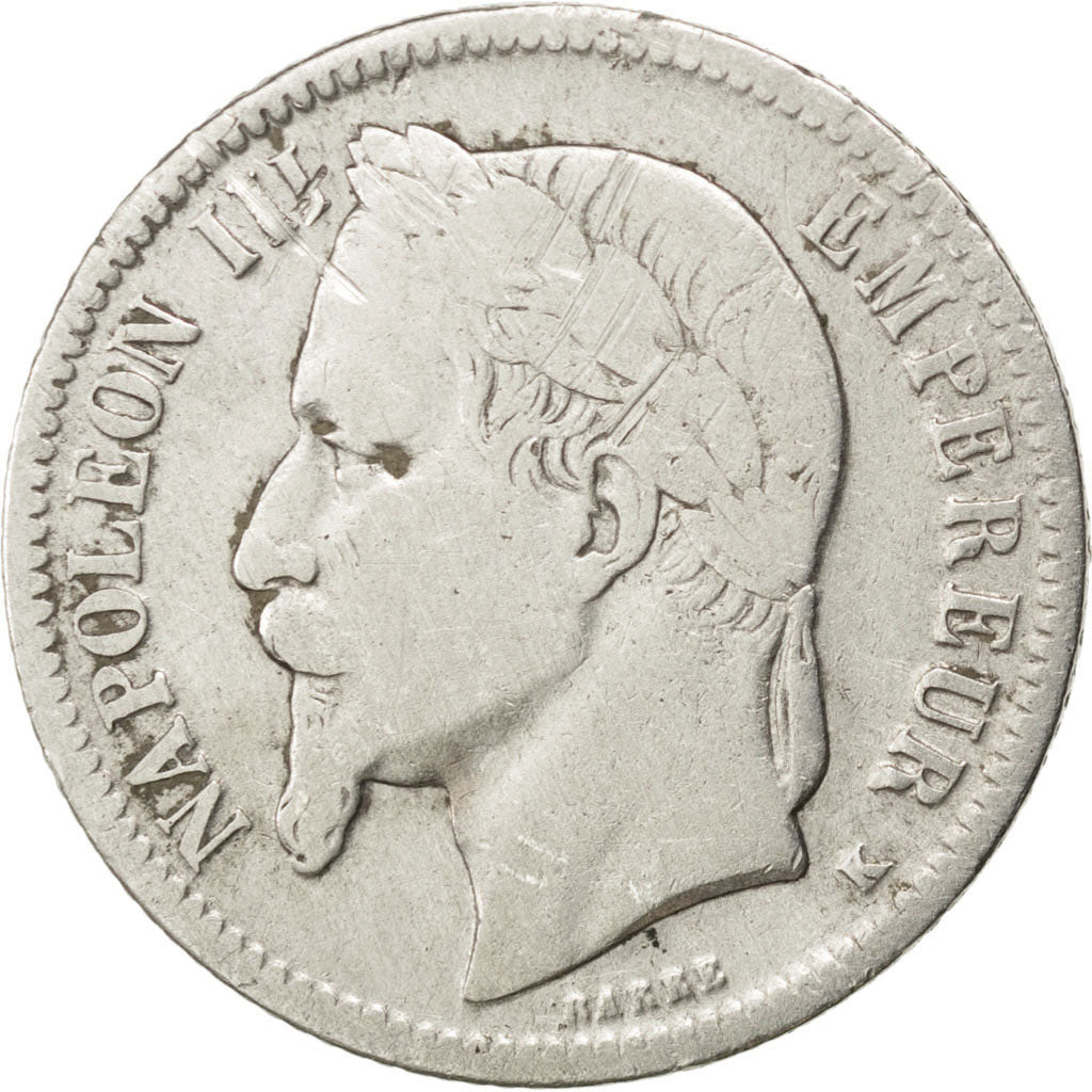 FRANCE, Napoléon III, Franc, 1867, Bordeaux, KM #806.3, VF(20-25), Silver, G...