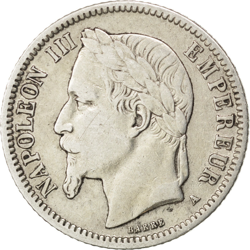 FRANCE, Napoléon III, Franc, 1866, Paris, KM #806.1, EF(40-45), Silver, Gadoury 