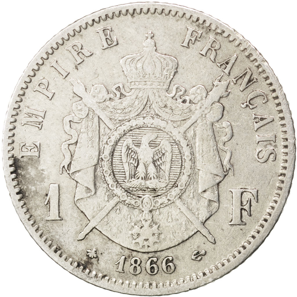 FRANCE, Napoléon III, Franc, 1866, Paris, KM #806.1, EF(40-45), Silver, Gadoury 