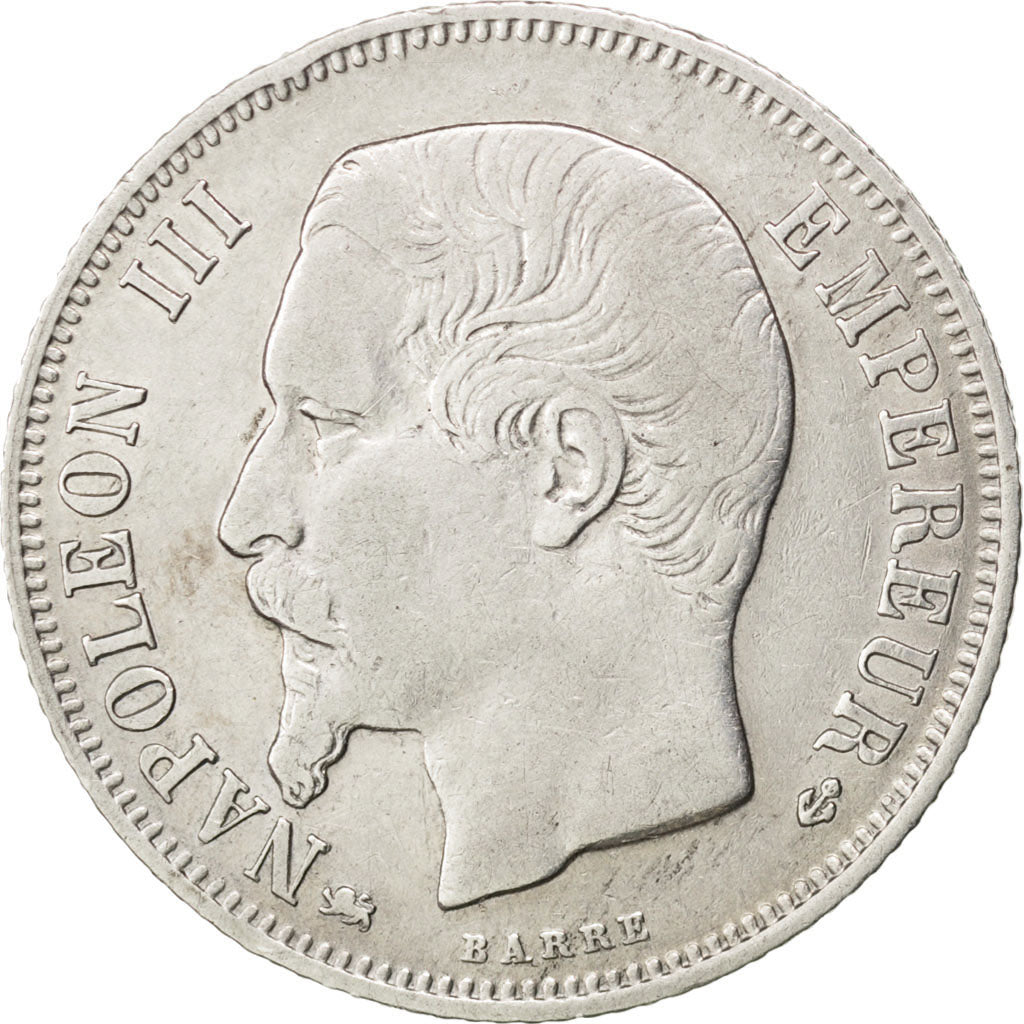 FRANCE, Napoléon III, Franc, 1856, Lyon, KM #779.3, EF(40-45), Silver, Gadoury #