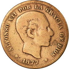 Moeda, Espanha, Alfonso XII, 5 Centimos, 1877, Madrid, VG(8-10), Bronze, KM:674