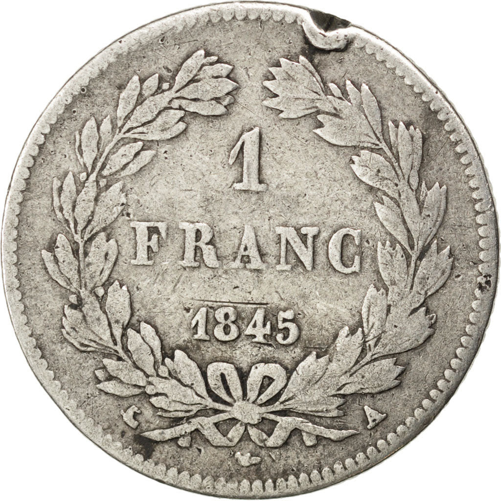 FRANCE, Louis-Philippe, Franc, 1845, Paris, KM #748.1, F(12-15), Silver,...