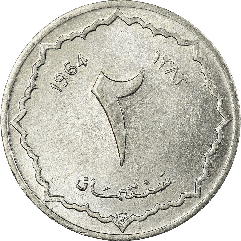Münze, Algeria, 2 Centimes, 1964/AH1383, Paris, VZ, Aluminium, KM:95