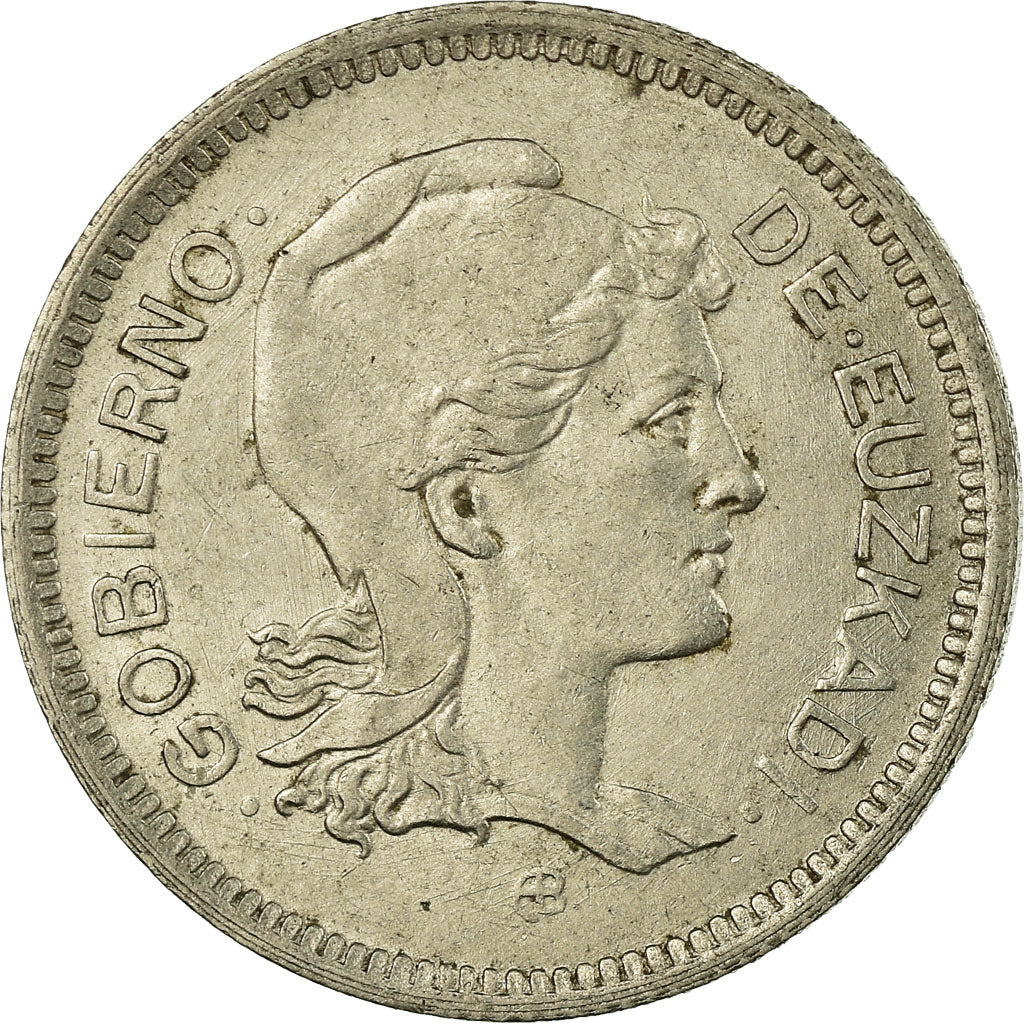 Moneta, GUERRA CIVILE SPAGNOLA, EUZKADI, Peseta, 1937, Brussels, BB, Nichel