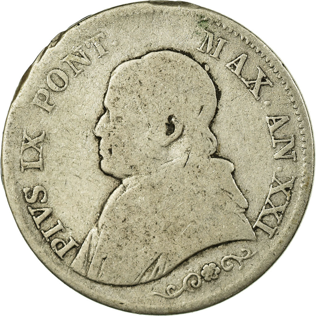 Coin, ITALIAN STATES, PAPAL STATES, Pius IX, Lira, 1866, Roma, F(12-15), Silver