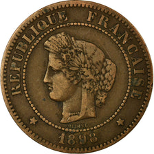 Moeda, França, Cérès, 5 Centimes, 1898, Paris, VF(30-35), Bronze, KM:821.1