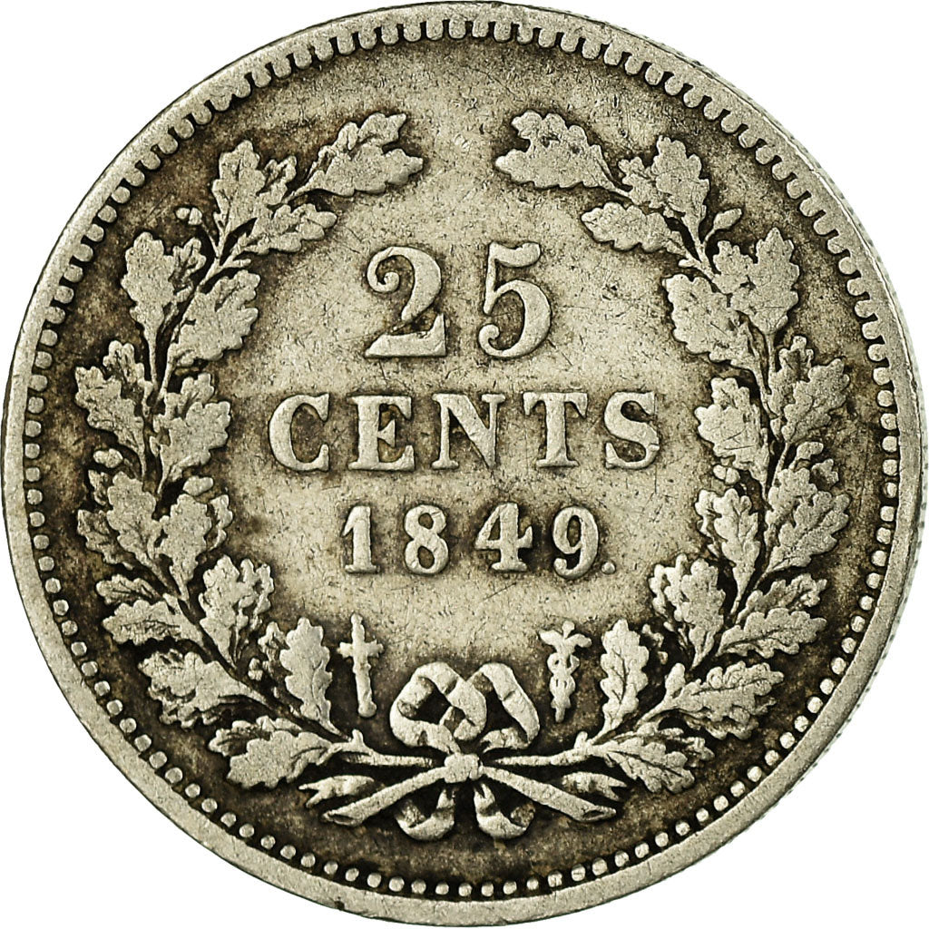 Coin, Netherlands, William II, 25 Cents, 1849, VF(30-35), Silver, KM:76