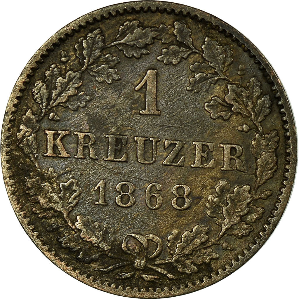 Coin, German States, WURTTEMBERG, Karl I, Kreuzer, 1868, EF(40-45), Silver