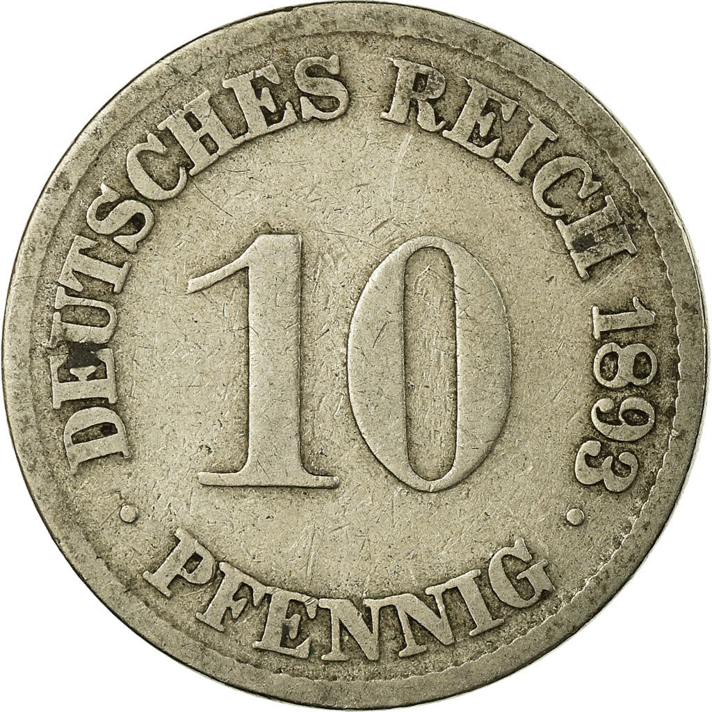 Moneta, GERMANIA - IMPERO, Wilhelm II, 10 Pfennig, 1893, Karlsruhe, MB