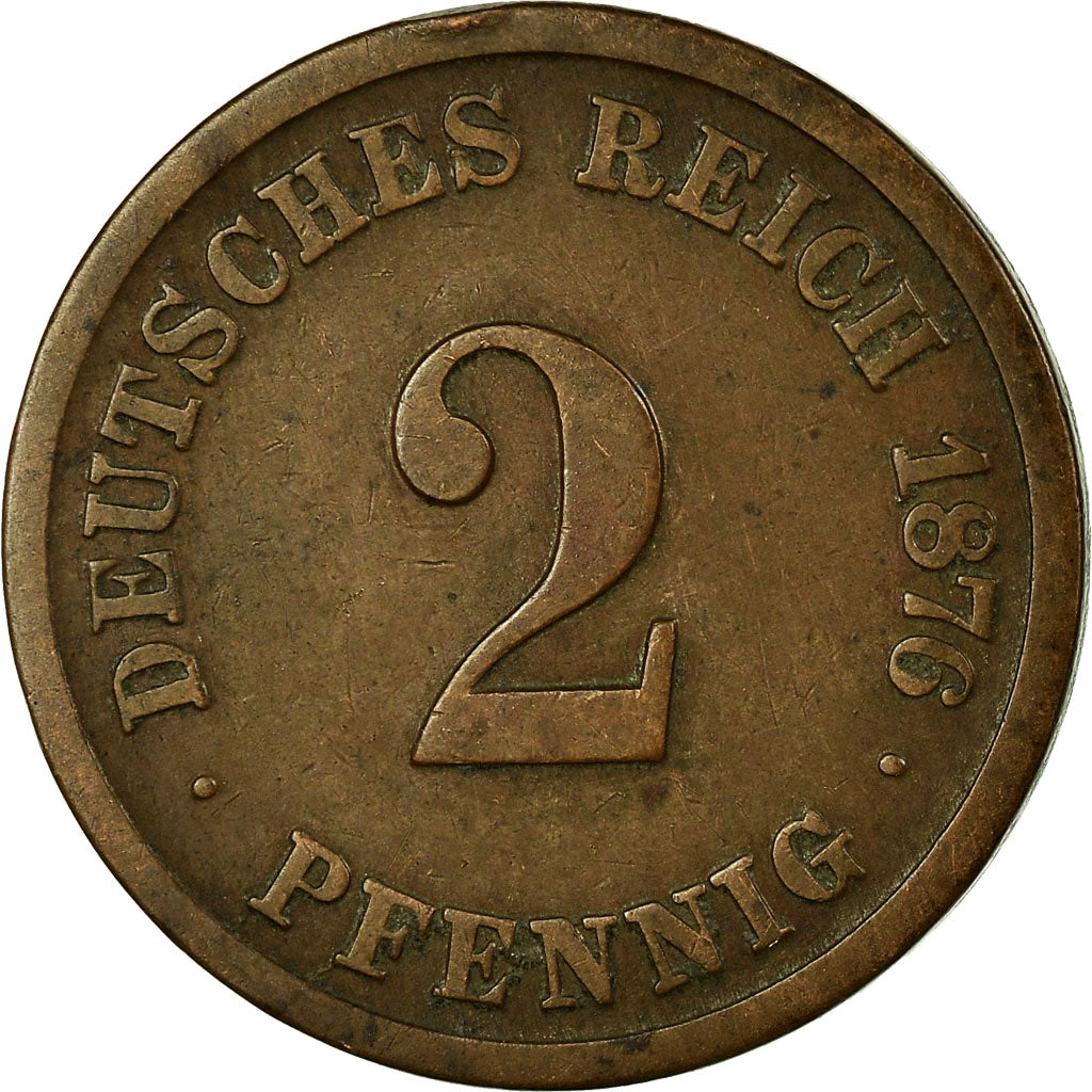 Coin, GERMANY - EMPIRE, Wilhelm I, 2 Pfennig, 1876, Hambourg, VF(30-35), Copper