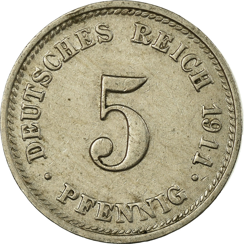Coin, GERMANY - EMPIRE, Wilhelm II, 5 Pfennig, 1911, Munich, EF(40-45)