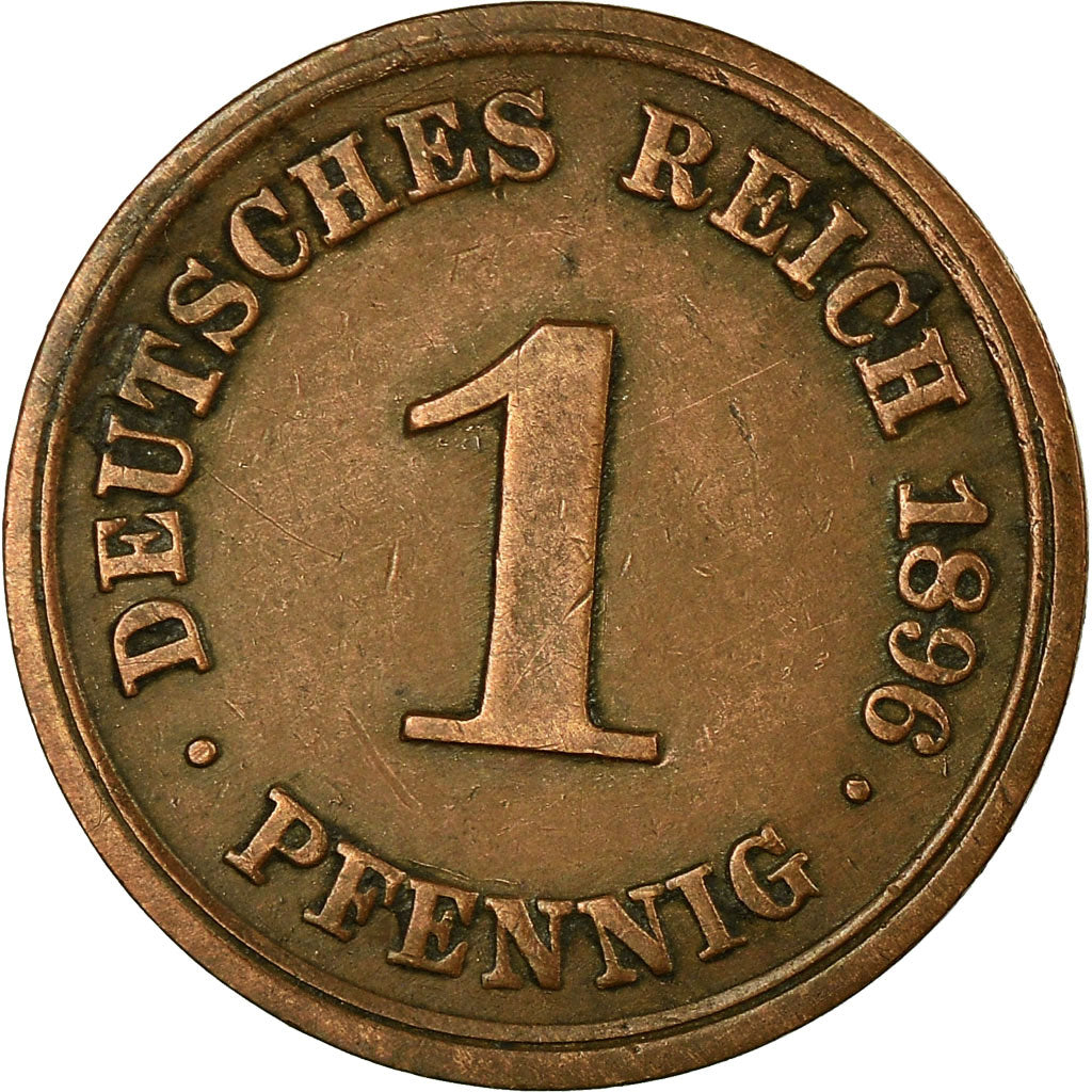 Coin, GERMANY - EMPIRE, Wilhelm II, Pfennig, 1896, Stuttgart, EF(40-45), Copper