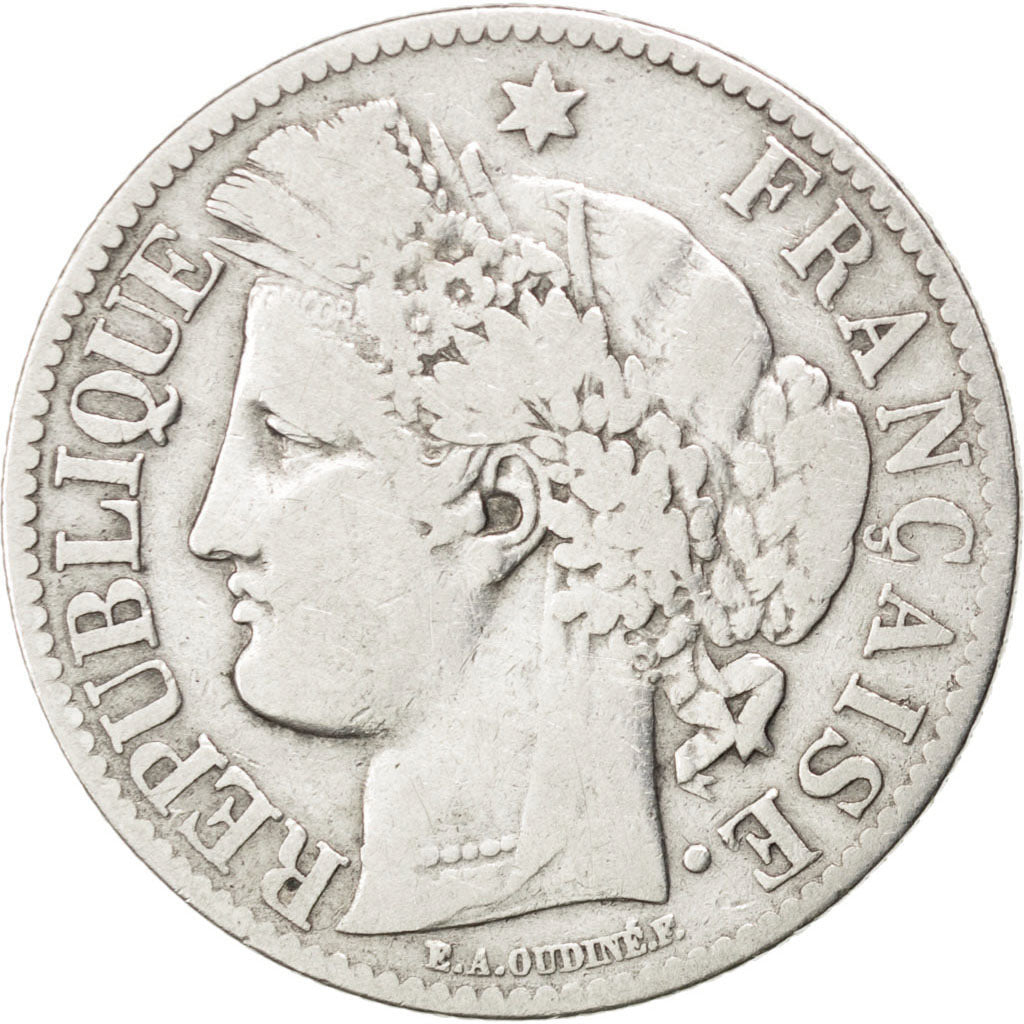 FRANCE, Cérès, 2 Francs, 1872, Paris, KM #817.1, VG(8-10), Silver, 27, Gadoury #