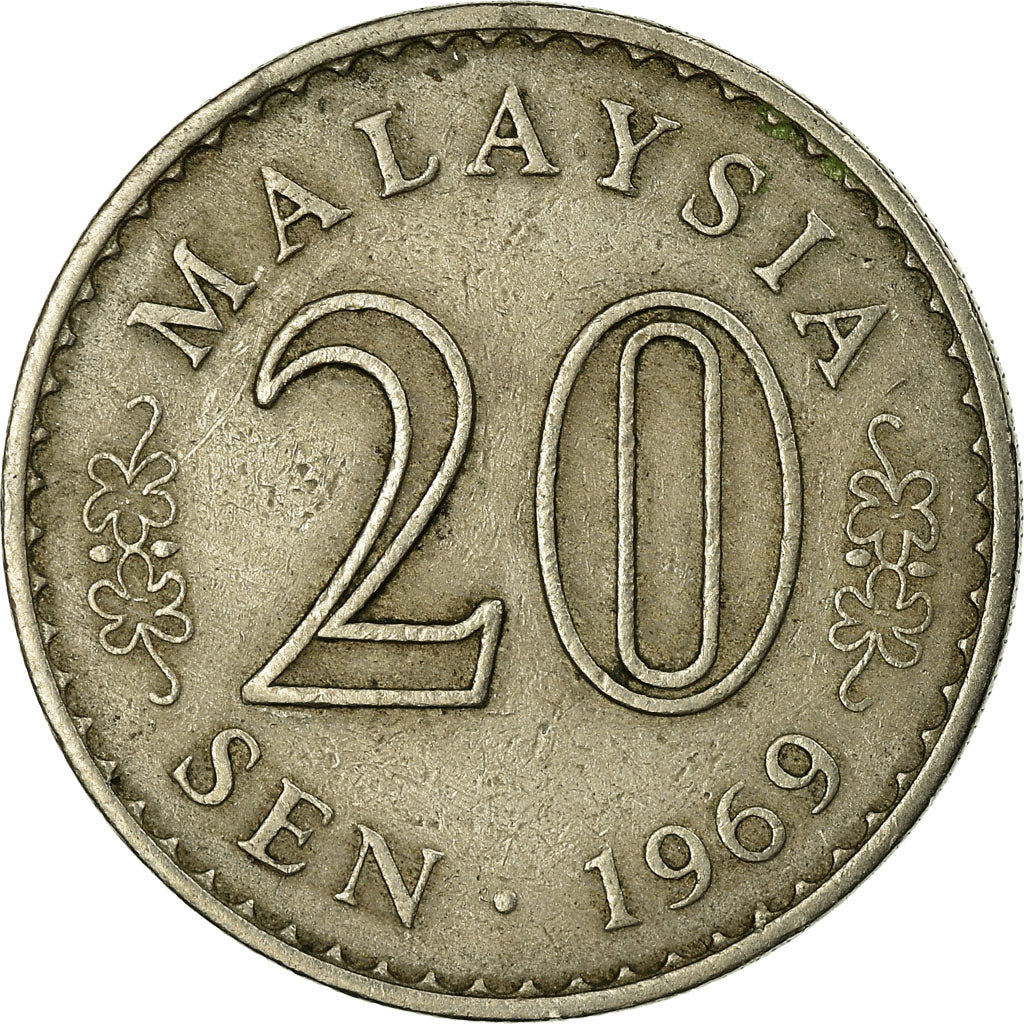 Coin, Malaysia, 20 Sen, 1969, Franklin Mint, VF(30-35), Copper-nickel, KM:4