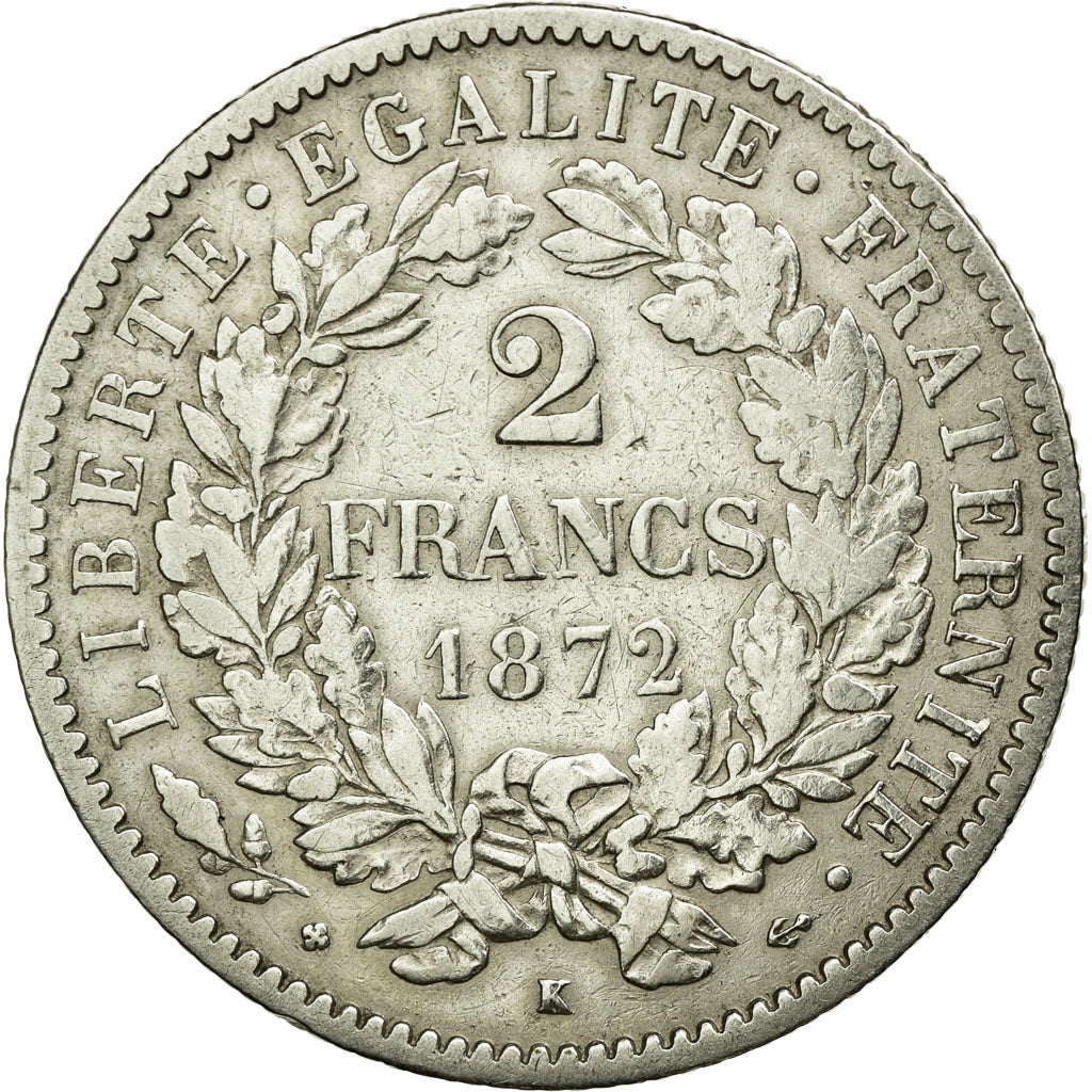 Coin, France, Cérès, 2 Francs, 1872, Paris, VF(30-35), Silver, KM:817.1