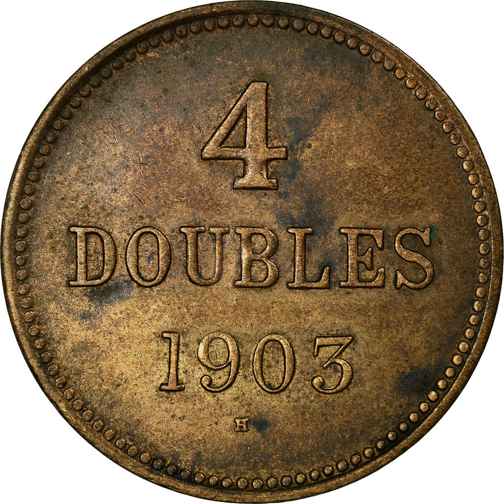 Coin, Guernsey, 4 Doubles, 1903, Heaton, Birmingham, VF(30-35), Bronze, KM:5