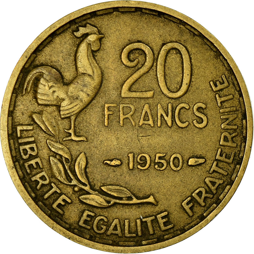 Munten, Frankrijk, Guiraud, 20 Francs, 1950, Paris, FR+, Aluminum-Bronze