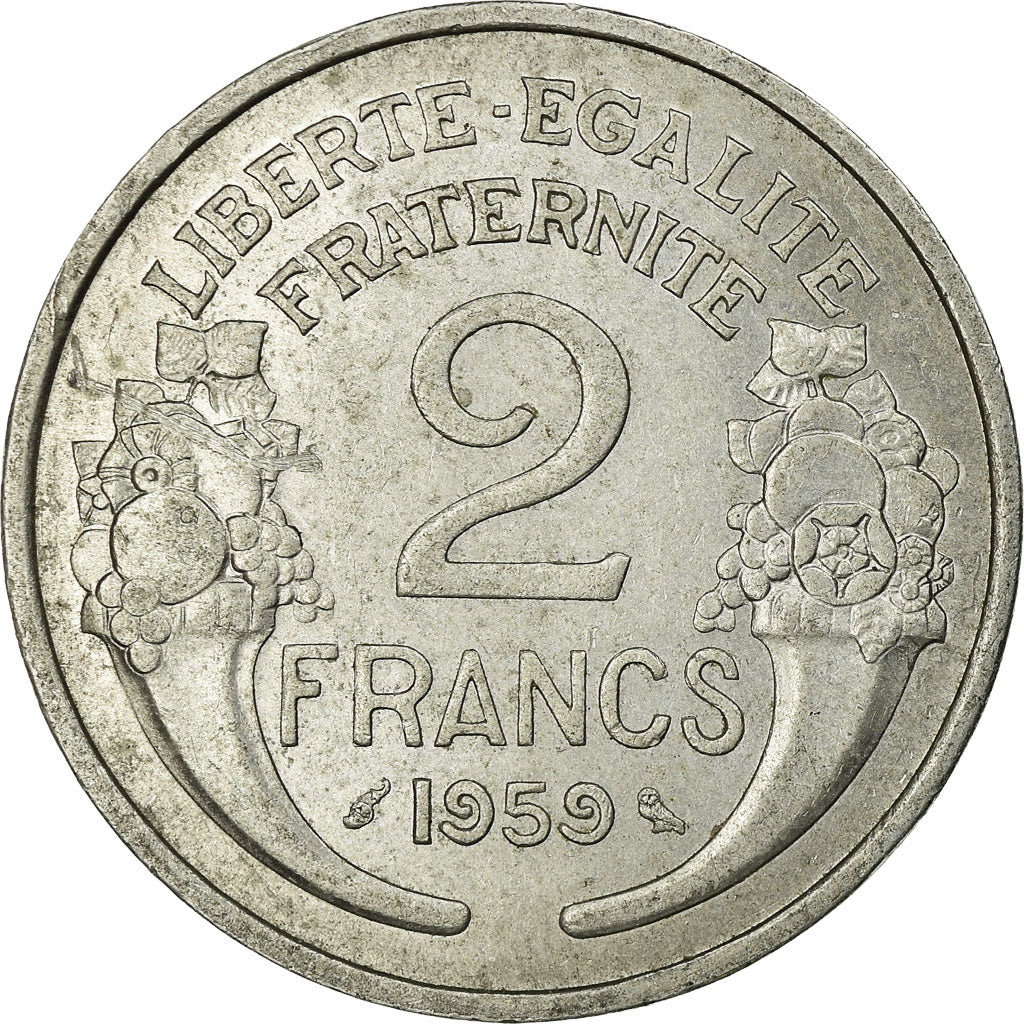 Coin, France, Morlon, 2 Francs, 1959, Paris, AU(50-53), Aluminum, KM:886a.1