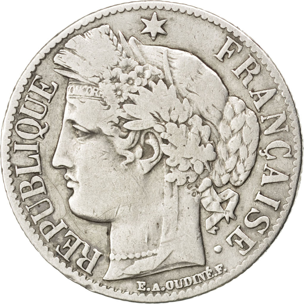 FRANCE, Cérès, Franc, 1871, Paris, KM #822.1, VF(20-25), Silver, 23, Gadoury #..