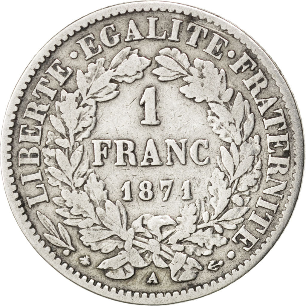 Gouvernement Défense Nationale, 1 Franc Cérès, 1871, Paris, KM 822.1