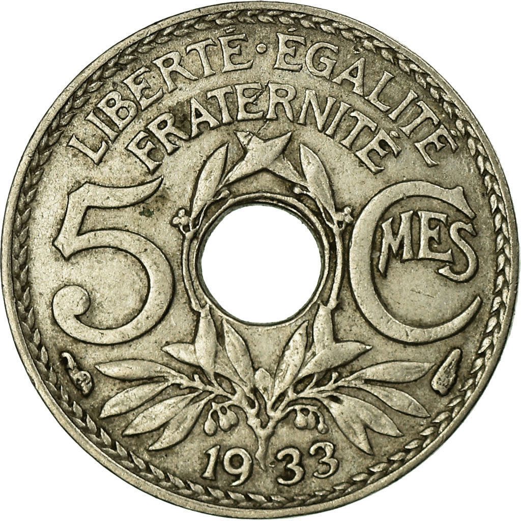 Moeda, França, Lindauer, 5 Centimes, 1933, Paris, EF(40-45), Cobre-níquel