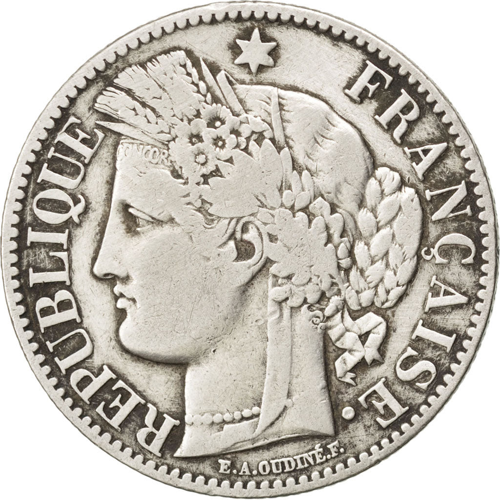 FRANCE, Cérès, 2 Francs, 1870, Paris, KM #817.1, VF(30-35), Silver, 27, Gadoury
