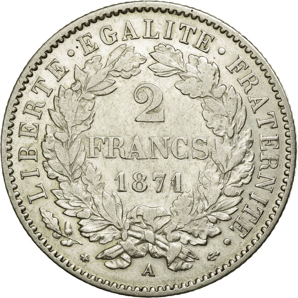 Coin, France, Cérès, 2 Francs, 1871, Paris, EF(40-45), Silver, KM:817.1