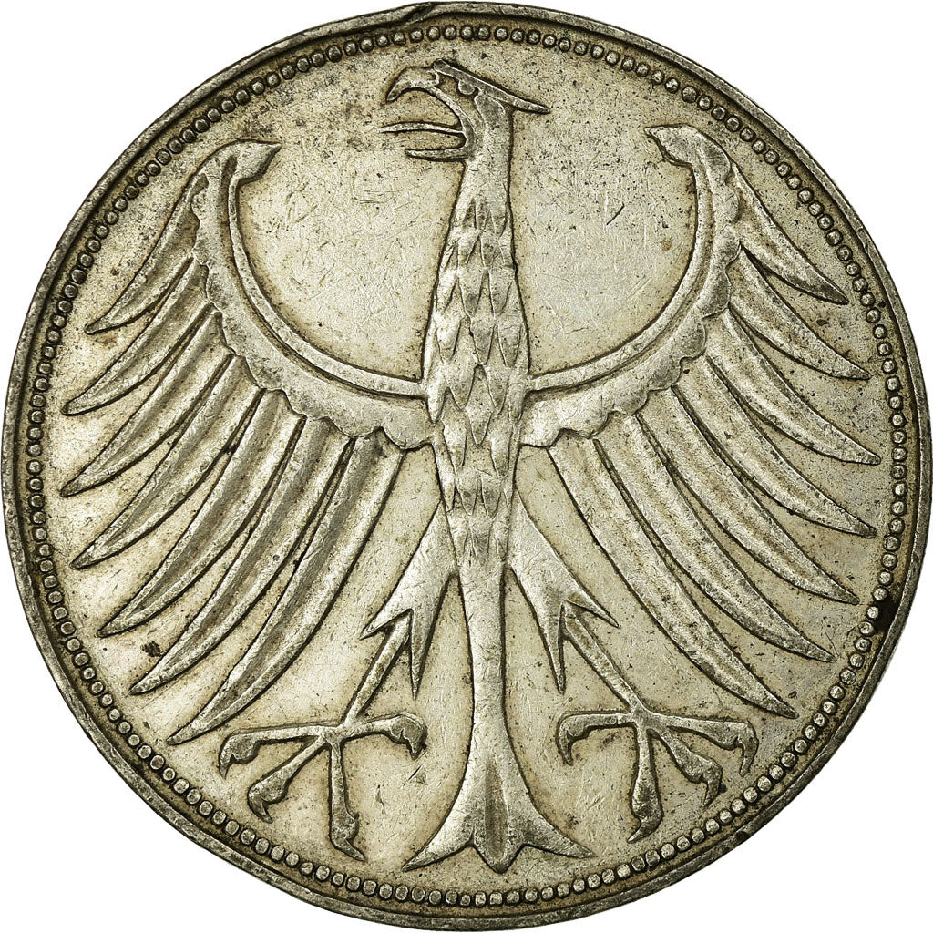 Coin, GERMANY - FEDERAL REPUBLIC, 5 Mark, 1957, Stuttgart, EF(40-45), Silver