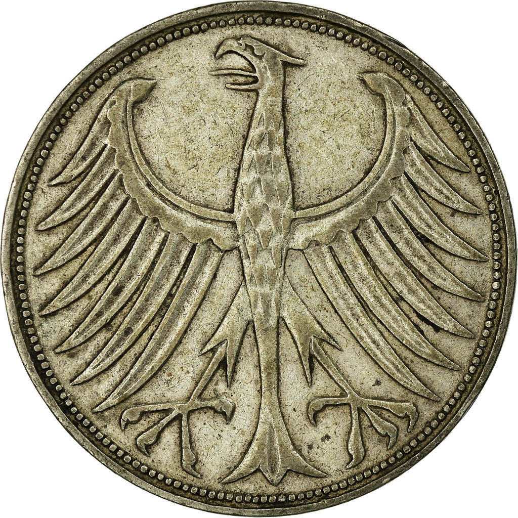 Coin, GERMANY - FEDERAL REPUBLIC, 5 Mark, 1951, Stuttgart, VF(30-35), Silver
